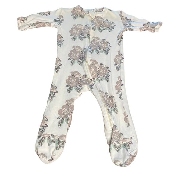 Kate Quinn Organics white floral long sleeve full zip pajama one piece SIZE 0-3M - Picture 1 of 4